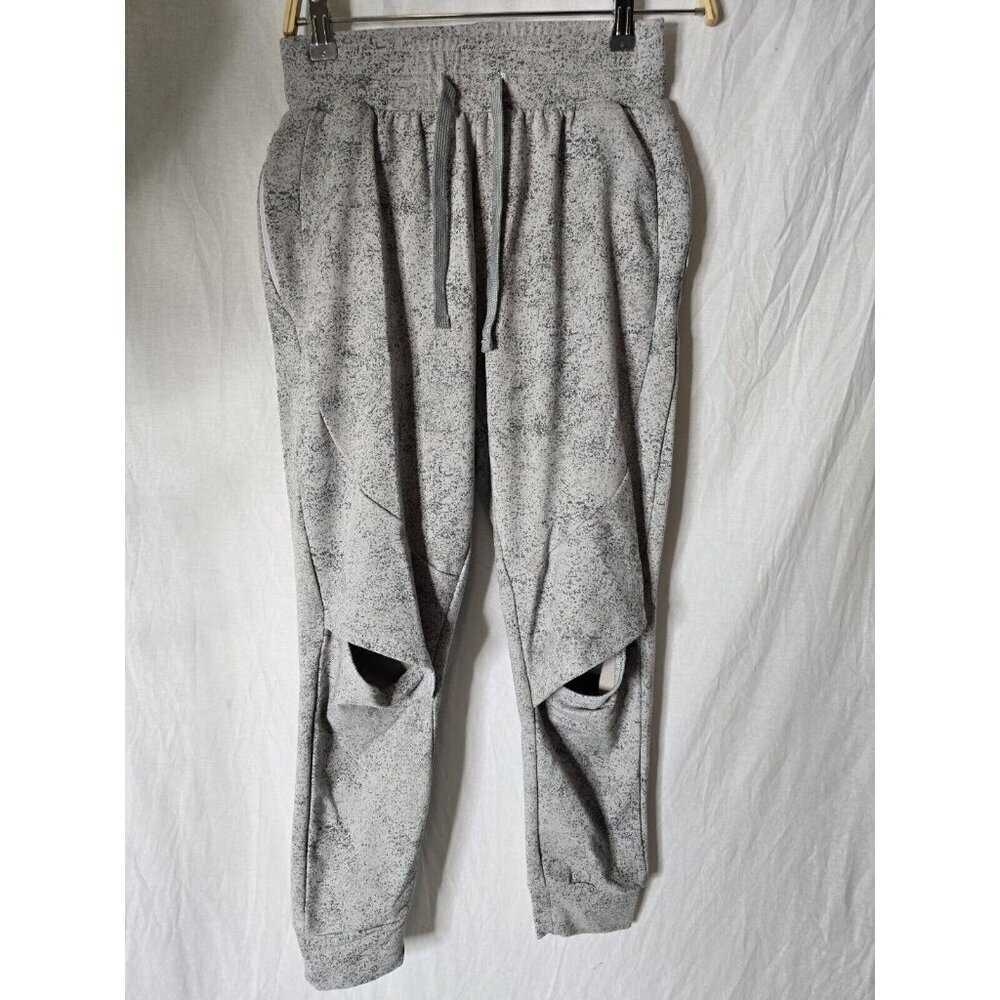 Gymshark Chalk Joggers Women's Gray White Paint Splatter Cut Out Knees Zip- XS
